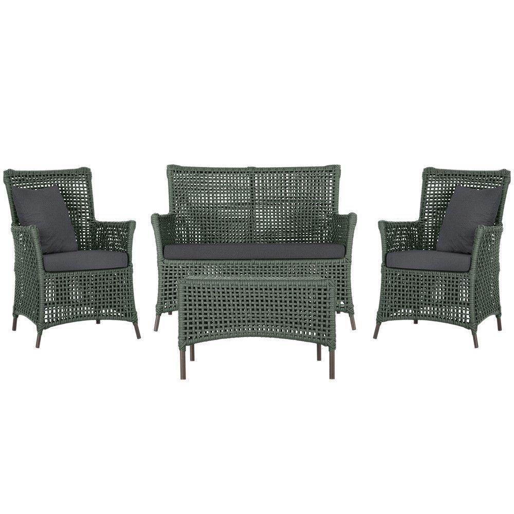 Jogo Sofá 2 Poltronas E Mesa Igapó Marrom E11 Trama Original Verde - 1