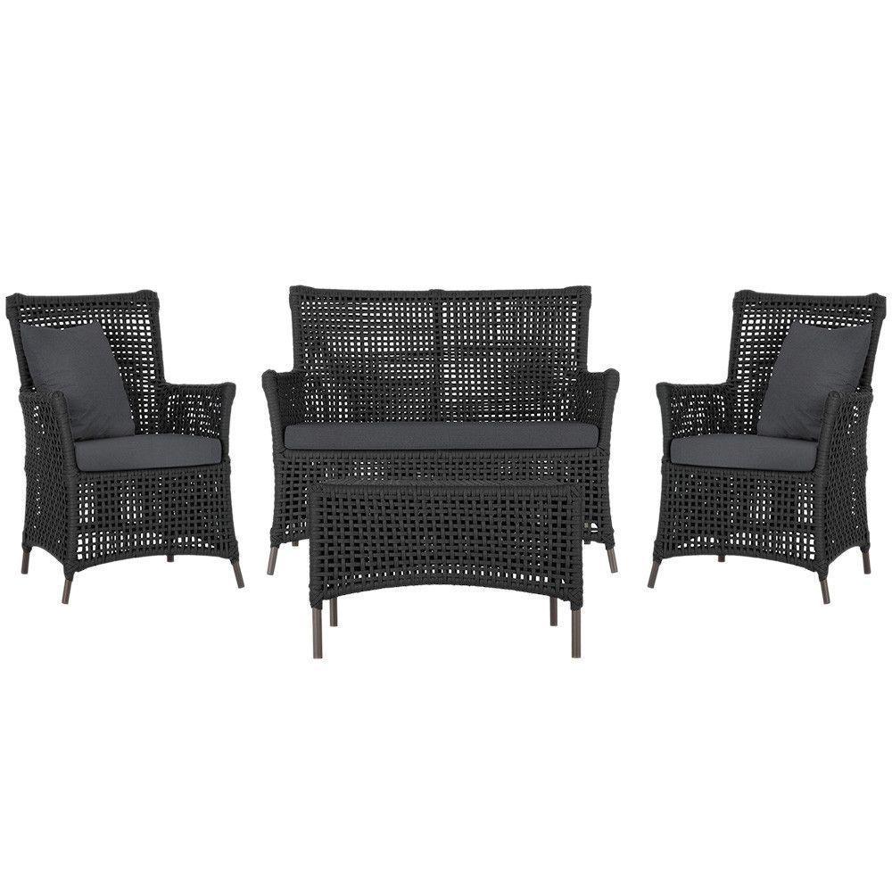 Jogo Sofá 2 Poltronas E Mesa Igapó Marrom E11 Trama Original Preto - 1