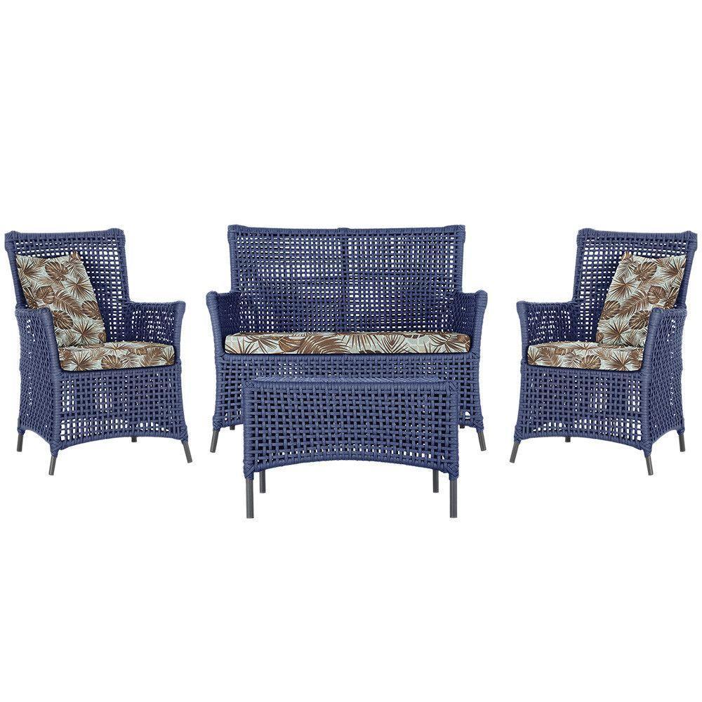 Jogo Sofá E 2 Poltronas E Mesa Igapó Preta E6 Trama Original Azul - 1