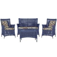 Jogo Sofá E 2 Poltronas E Mesa Igapó Preta E6 Trama Original Azul - 1