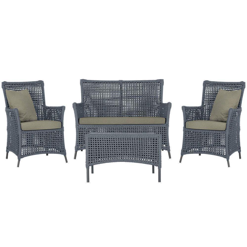 Jogo Sofá E 2 Poltronas E Mesa Igapó Preta E8 Trama Original Prata - 1