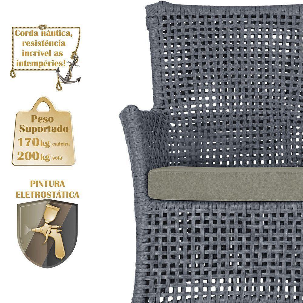 Jogo Sofá E 2 Poltronas E Mesa Igapó Preta E8 Trama Original Prata - 5