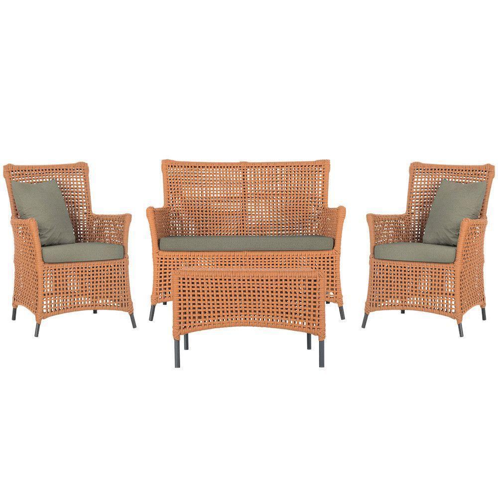 Jogo Sofá E 2 Poltronas E Mesa Igapó Preta E8 Trama Original Terra Cota - 1