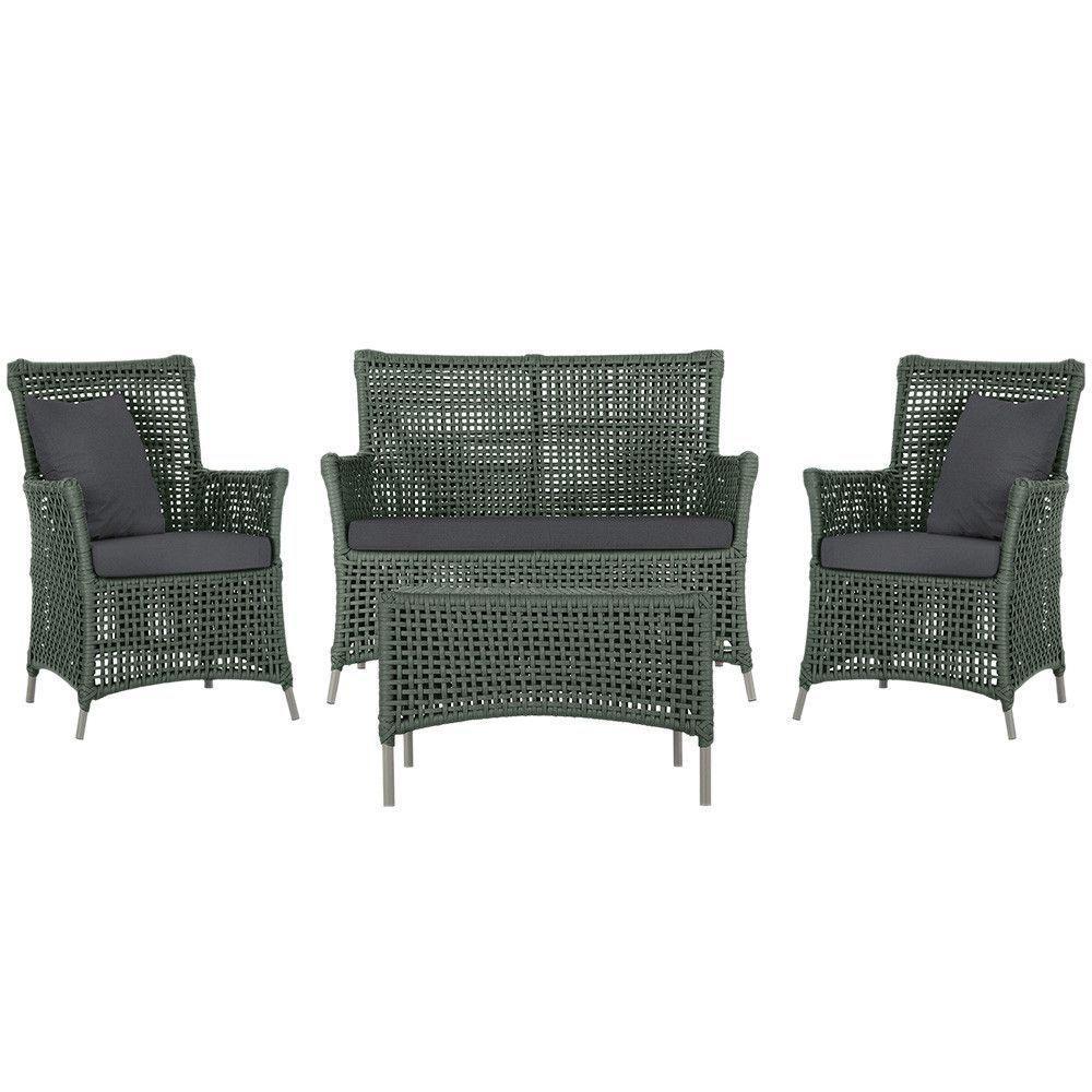 Jogo Sofá 2 Poltronas E Mesa Igapó Fendi E11 Trama Original Verde - 1