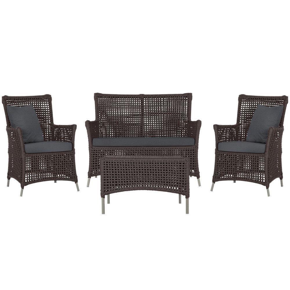 Jogo Sofá 2 Poltronas E Mesa Igapó Fendi E11 Trama Original Marrom - 1