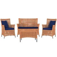 Jogo Sofá 2 Poltronas E Mesa Igapó Preta E10 Trama Original Terra Cota - 1