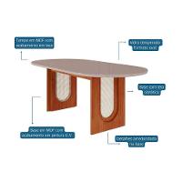 Sala de Jantar Completa Valentina Tampo Madeirado Oval c/ Vidro 210x100cm e 6 Cadeiras Paola Cinamomo/Off White - Savana/Nature-Suede Nude - Cimol - 3