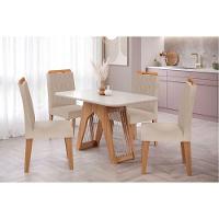 Sala de Jantar Completa Carol Tampo Madeirado c/ Vidro 130x80cm e 4 Cadeiras Paola Savana/Nature-Suede Nude Bege - Cimol - 1