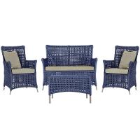 Jogo Sofá E 2 Poltronas E Mesa Igapó Fendi E7 Trama Original Azul - 1