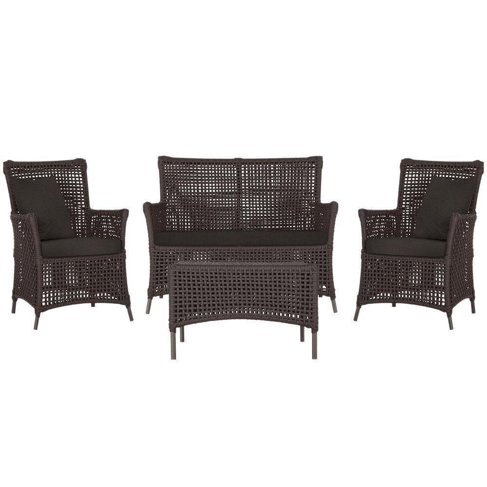 Jogo Sofá 2 Poltronas E Mesa Igapó Marrom E9 Trama Original Marrom - 1