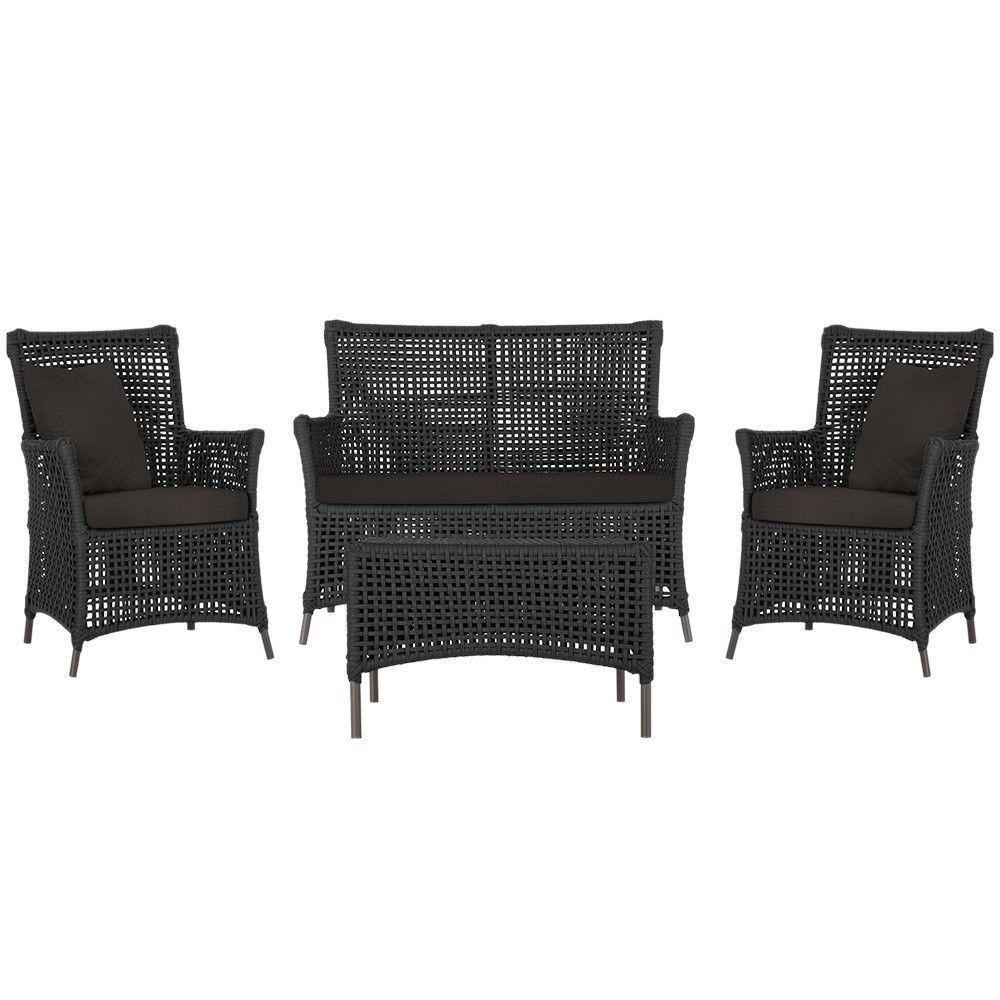 Jogo Sofá 2 Poltronas E Mesa Igapó Marrom E9 Trama Original Preto - 1