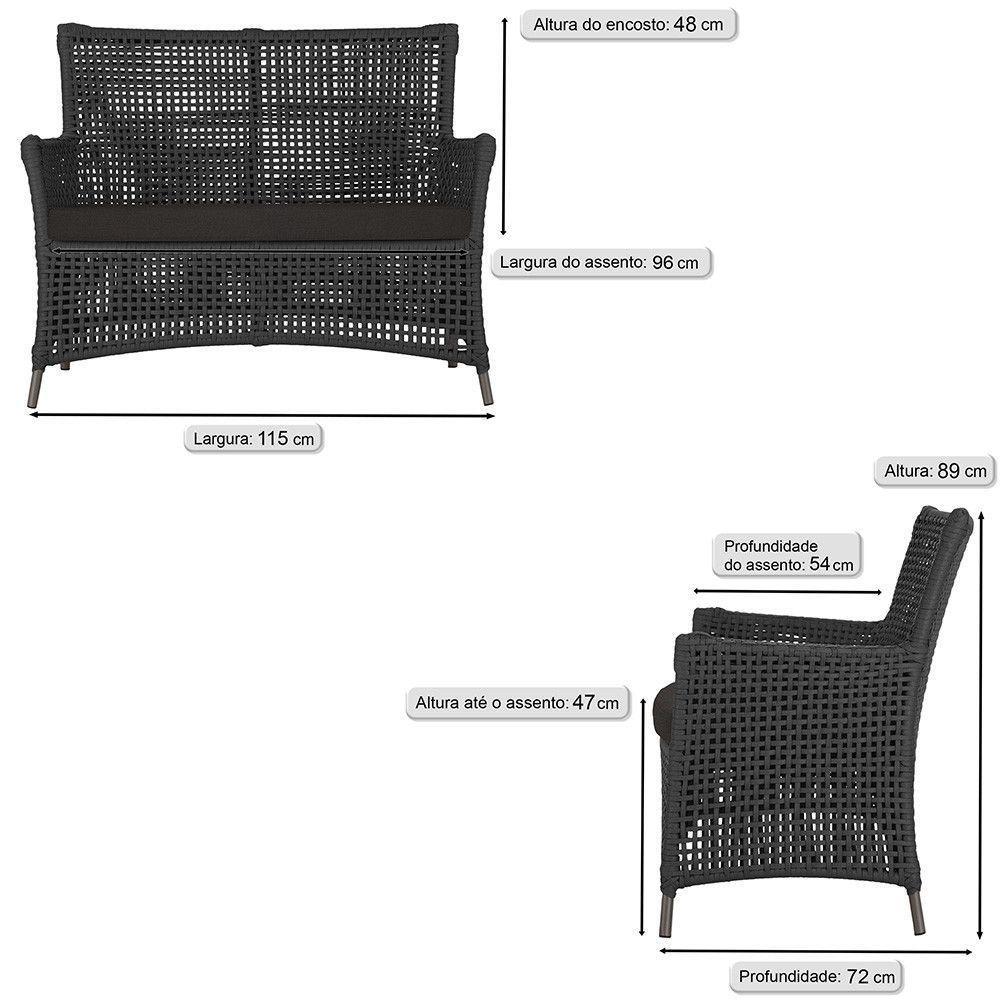 Jogo Sofá 2 Poltronas E Mesa Igapó Marrom E9 Trama Original Preto - 4