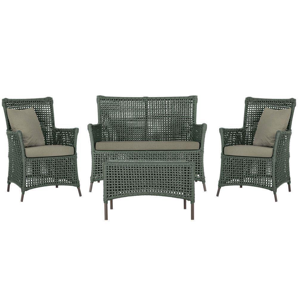 Jogo Sofá 2 Poltronas E Mesa Igapó Marrom E8 Trama Original Verde - 1