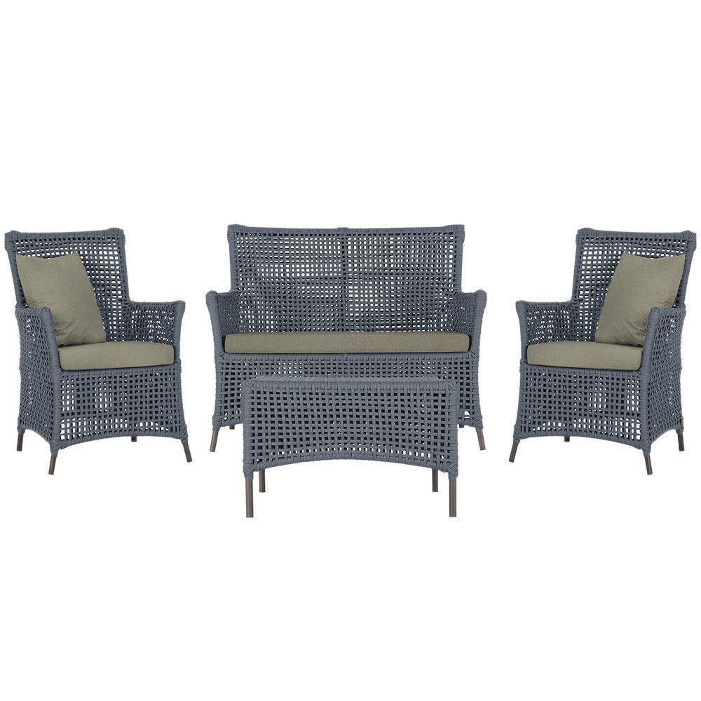 Jogo Sofá 2 Poltronas E Mesa Igapó Marrom E8 Trama Original Prata - 1