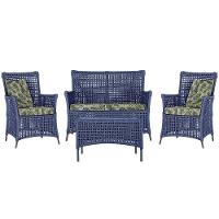 Jogo Sofá E 2 Poltronas E Mesa Igapó Preta E5 Trama Original Azul - 1