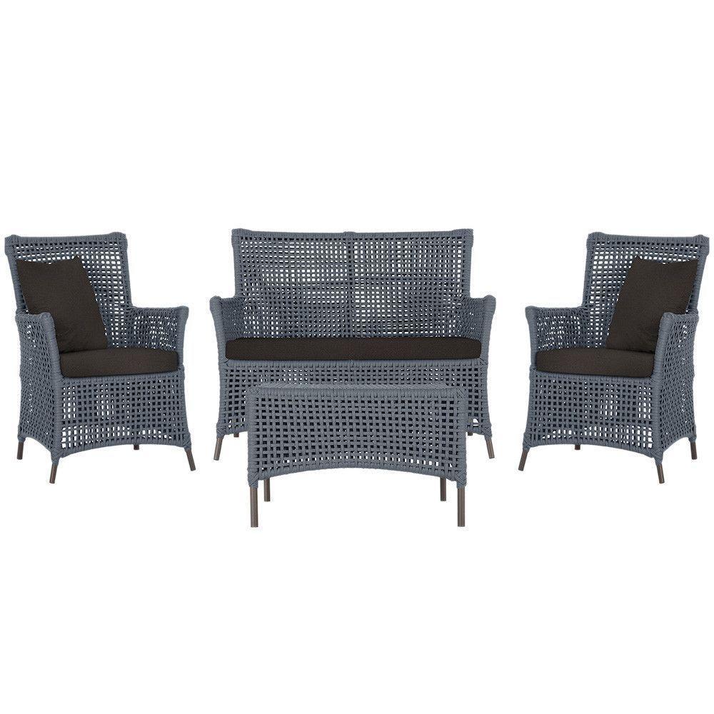 Jogo Sofá 2 Poltronas E Mesa Igapó Marrom E9 Trama Original Prata - 1