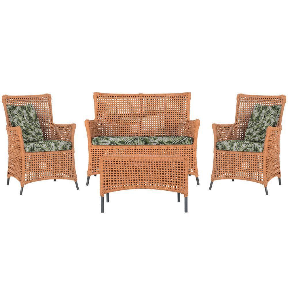 Jogo Sofá E 2 Poltronas E Mesa Igapó Preta E5 Trama Original Terra Cota - 1