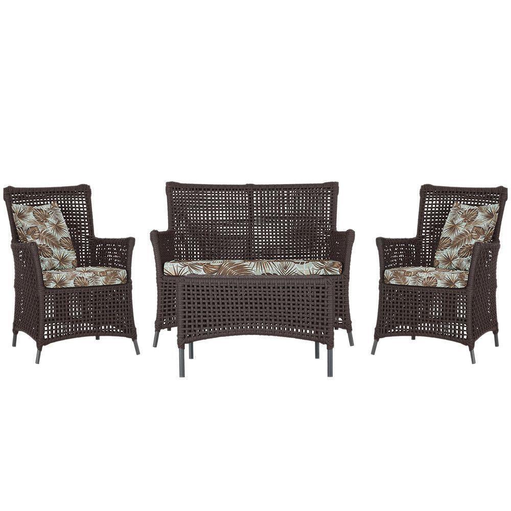 Jogo Sofá E 2 Poltronas E Mesa Igapó Preta E6 Trama Original Marrom - 1