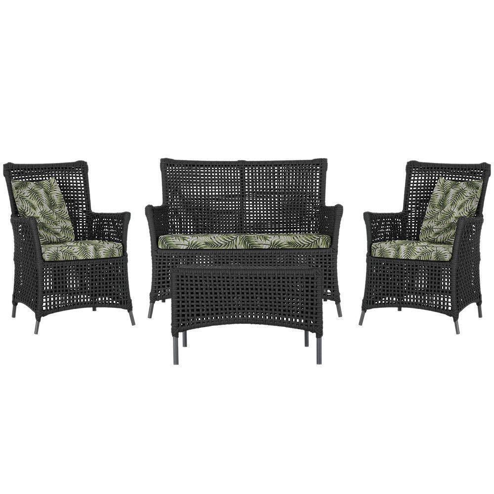 Jogo Sofá E 2 Poltronas E Mesa Igapó Preta E5 Trama Original Preto - 1