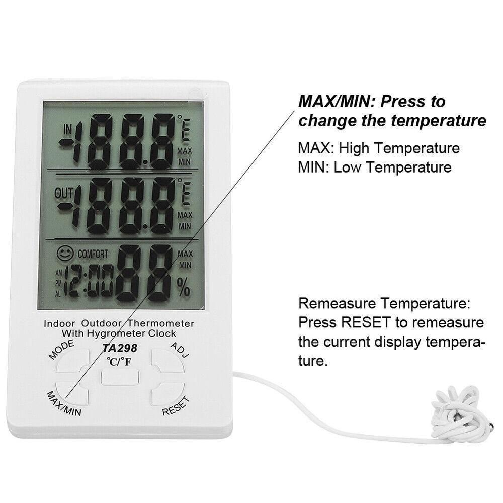 Relogio Estacao Metereologica Higrometro Temperatura Umidade Interna Externa Com Sonda Termometro - 4