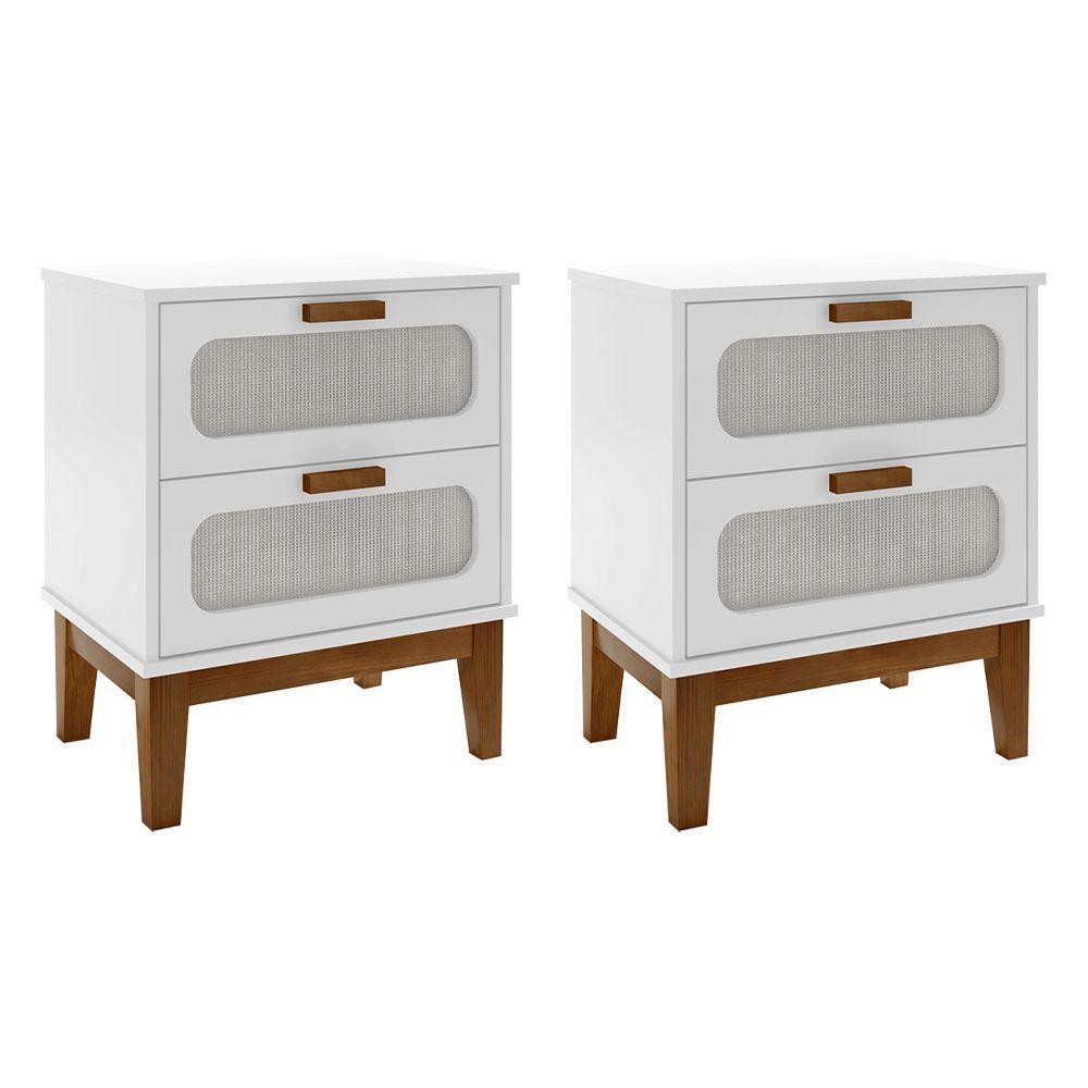Kit 2 Mesas De Cabeceira Santorini 2 Gavetas 45 Cm Branco - Branco - 1