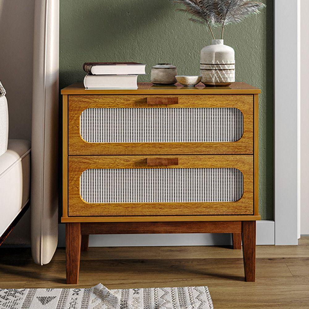 Mesa De Cabeceira 2 Gavetas Santorini Nature 60 Cm Com Tela Indiana - Bege - 1