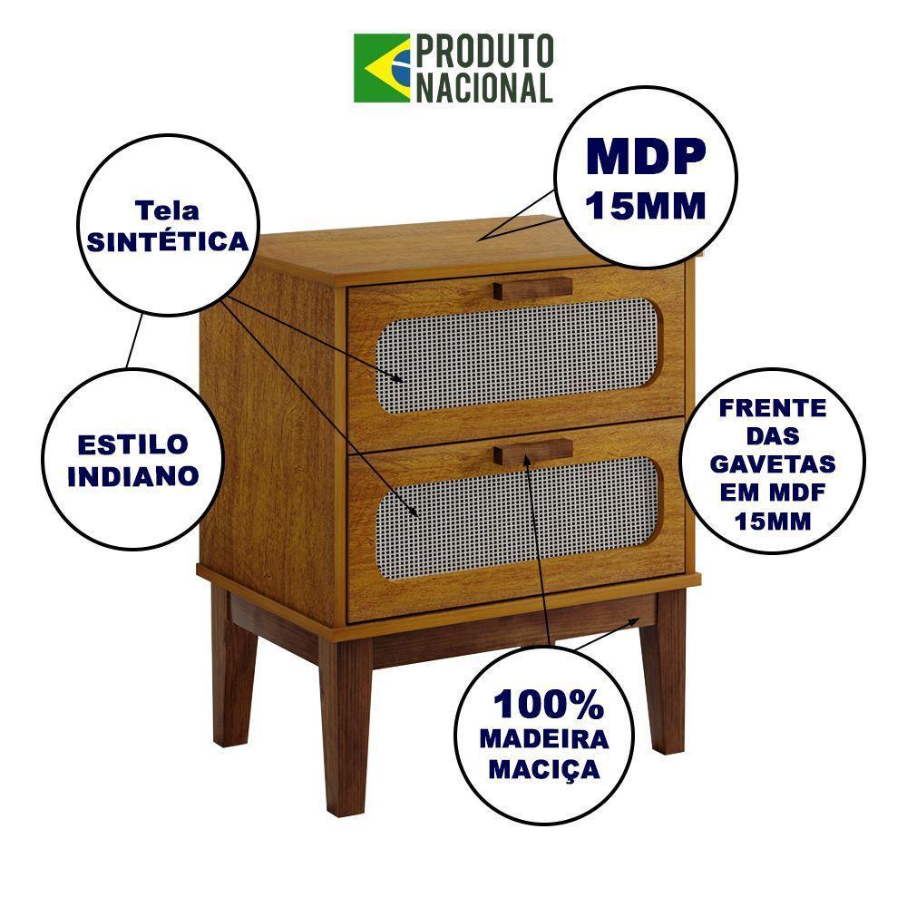 Mesa De Cabeceira 2 Gavetas Santorini Nature 45 Cm Palhinha Indiana - Bege - 2