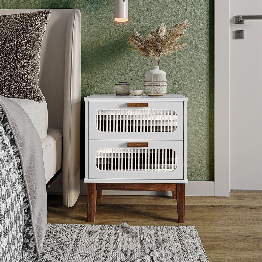Mesa De Cabeceira Santorini 2 Gavetas 45 Cm Branco - Branco - 1