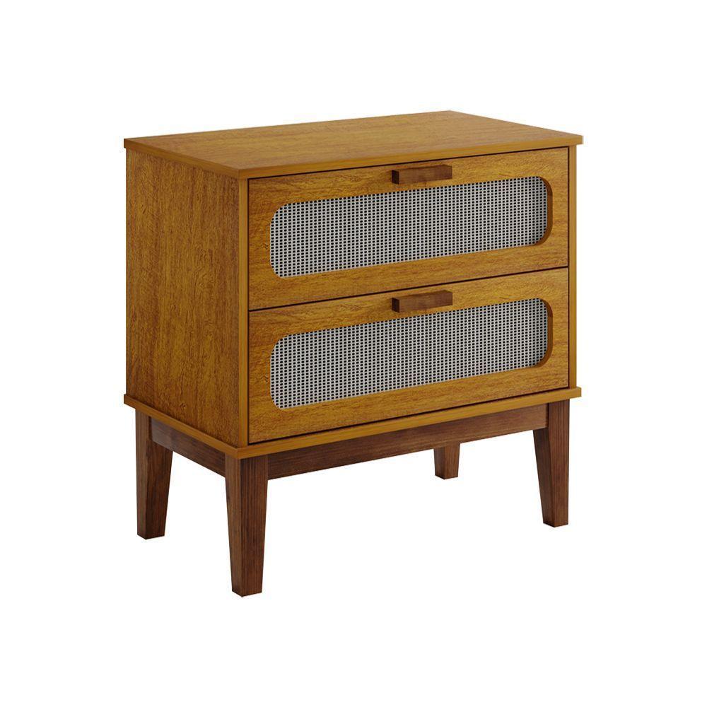 Mesa De Cabeceira 2 Gavetas Santorini Nature 60 Cm Palhinha Indiana - Bege - 3