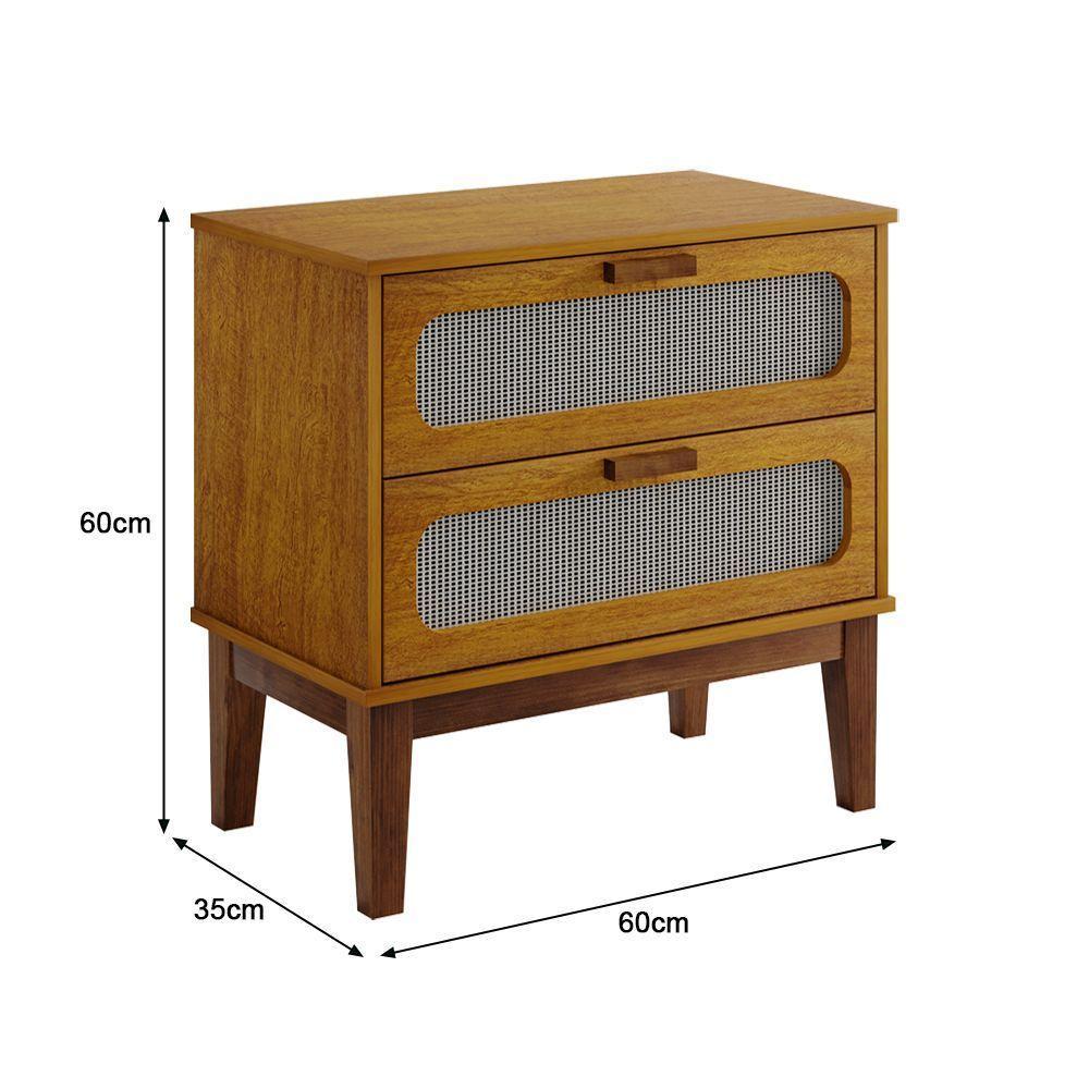 Mesa De Cabeceira 2 Gavetas Santorini Nature 60 Cm Palhinha Indiana - Bege - 5