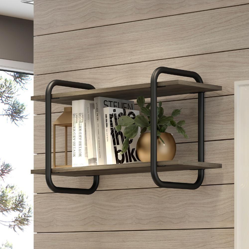 Prateleira de Nicho Madeirada e Tubos Preto Fosco Carraro - 1