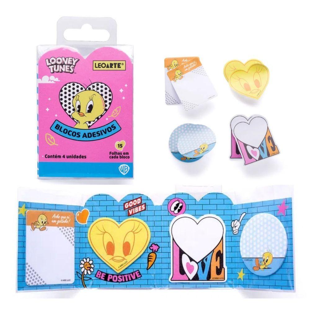Bloco Adesivo Looney Tunes 4 Blocos Com 15 Folhas - Leoarte - 1
