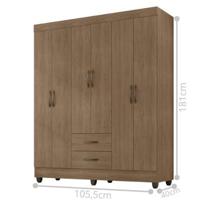 Guarda Roupa Casal 6 Portas 2 Gavetas Carvalho Oak MDP Casah