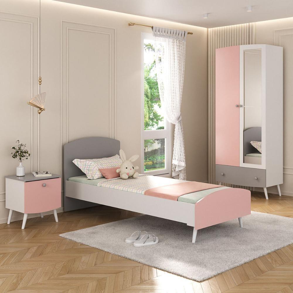 Quarto Infantil Completo Para Colchão 188x78cm Doçura Multimóveis Mp4331 Branco/cinza/rosa - 1