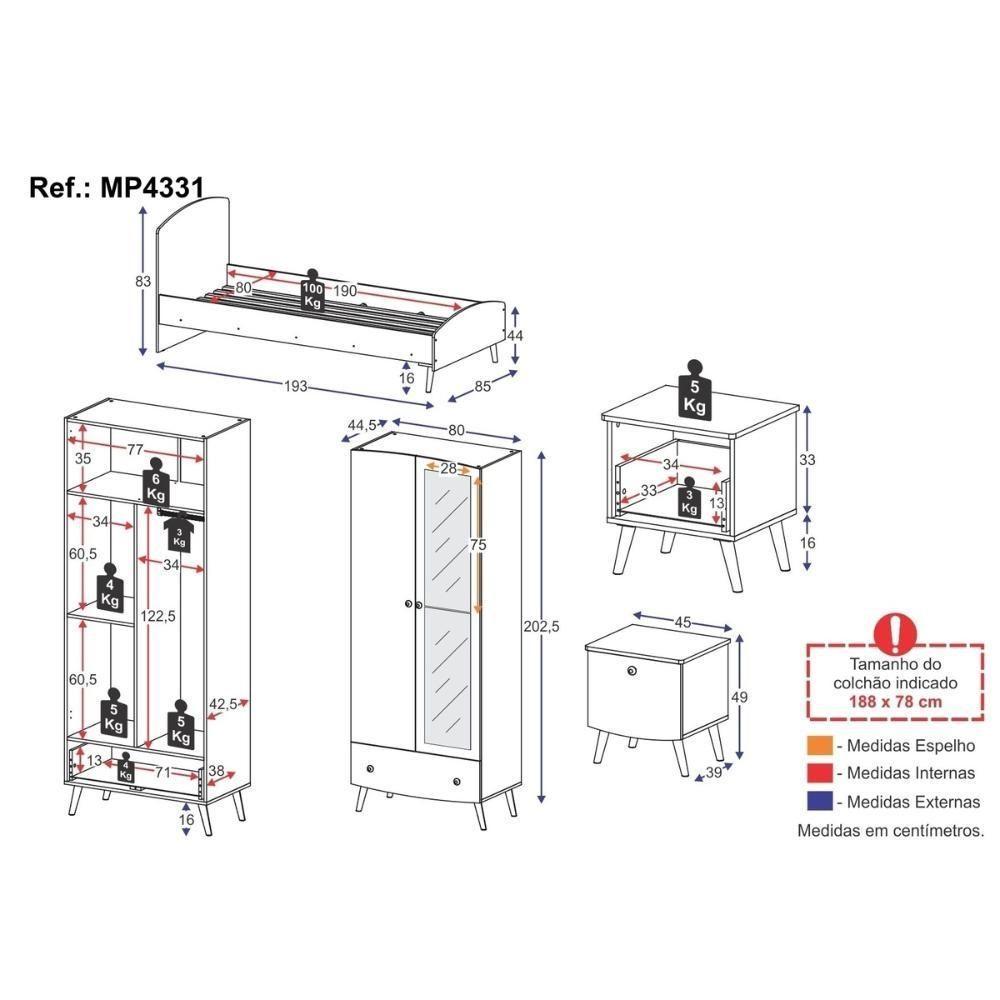 Quarto Infantil Completo Para Colchão 188x78cm Doçura Multimóveis Mp4331 Branco/cinza/rosa - 4