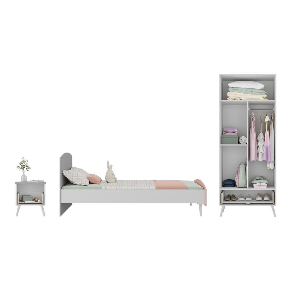 Quarto Infantil Completo Para Colchão 188x78cm Doçura Multimóveis Mp4331 Branco/cinza/rosa - 5