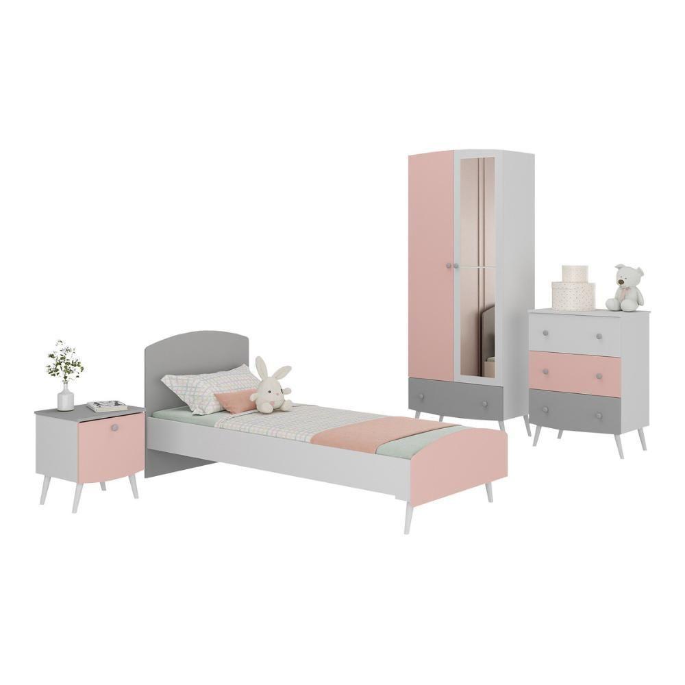 Quarto Infantil Completo Com Colchão Incluso Doçura Multimóveis Mp4332 Branco/cinza/rosa - 1
