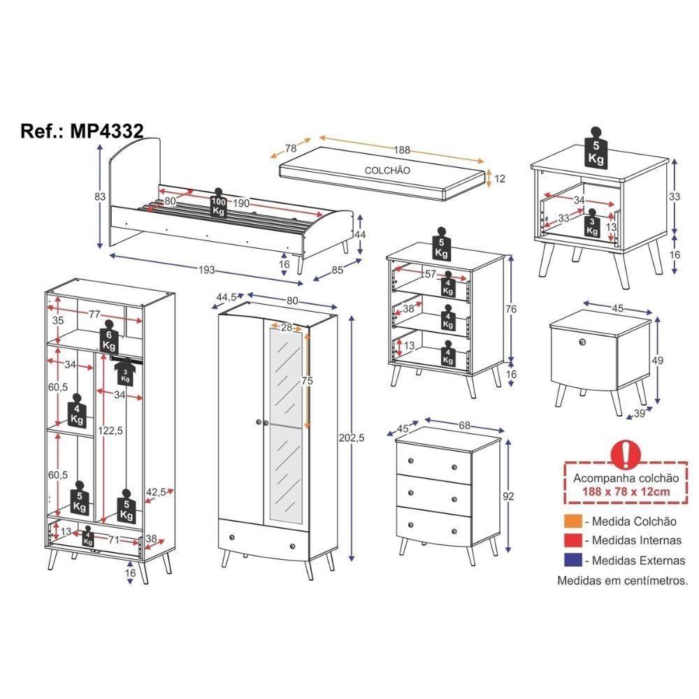 Quarto Infantil Completo Com Colchão Incluso Doçura Multimóveis Mp4332 Branco/cinza/rosa - 4