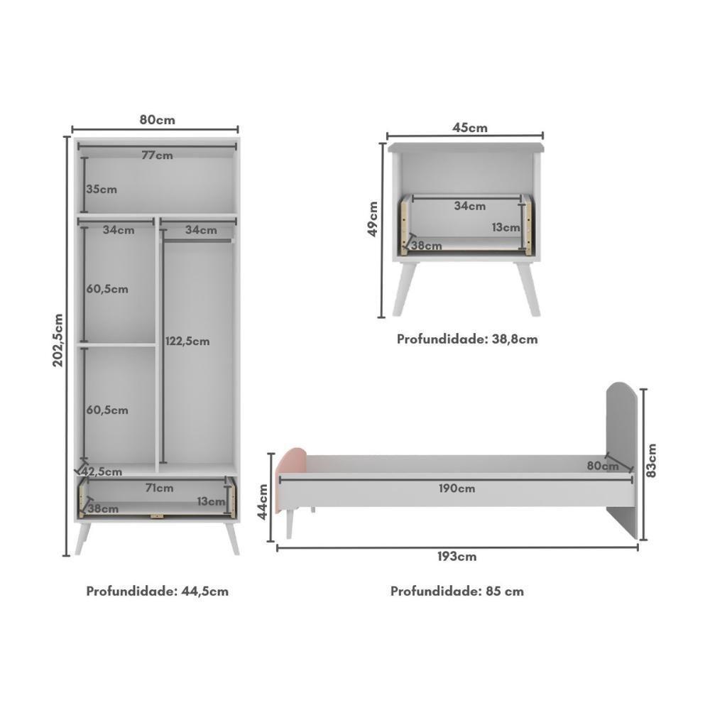 Quarto Infantil Completo Com Colchão Incluso Doçura Multimóveis Mp4334 Branco/cinza/rosa - 7