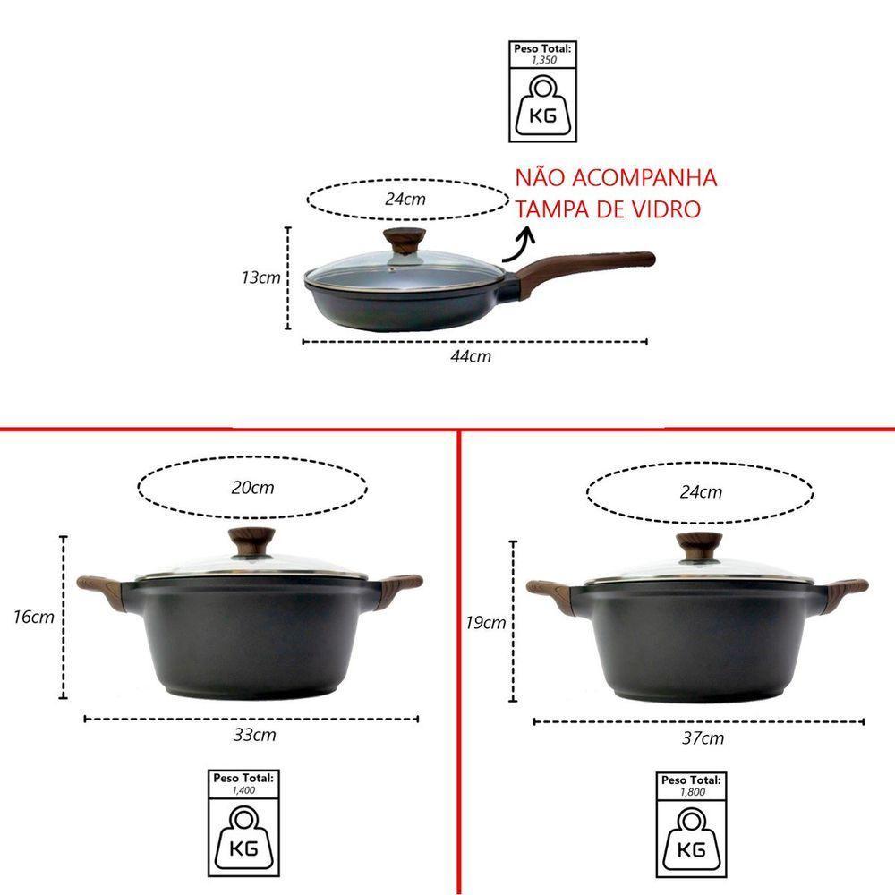 Kit 3pç Caçarolas Frigideiras Antiaderente Temperatti Nigro - 2