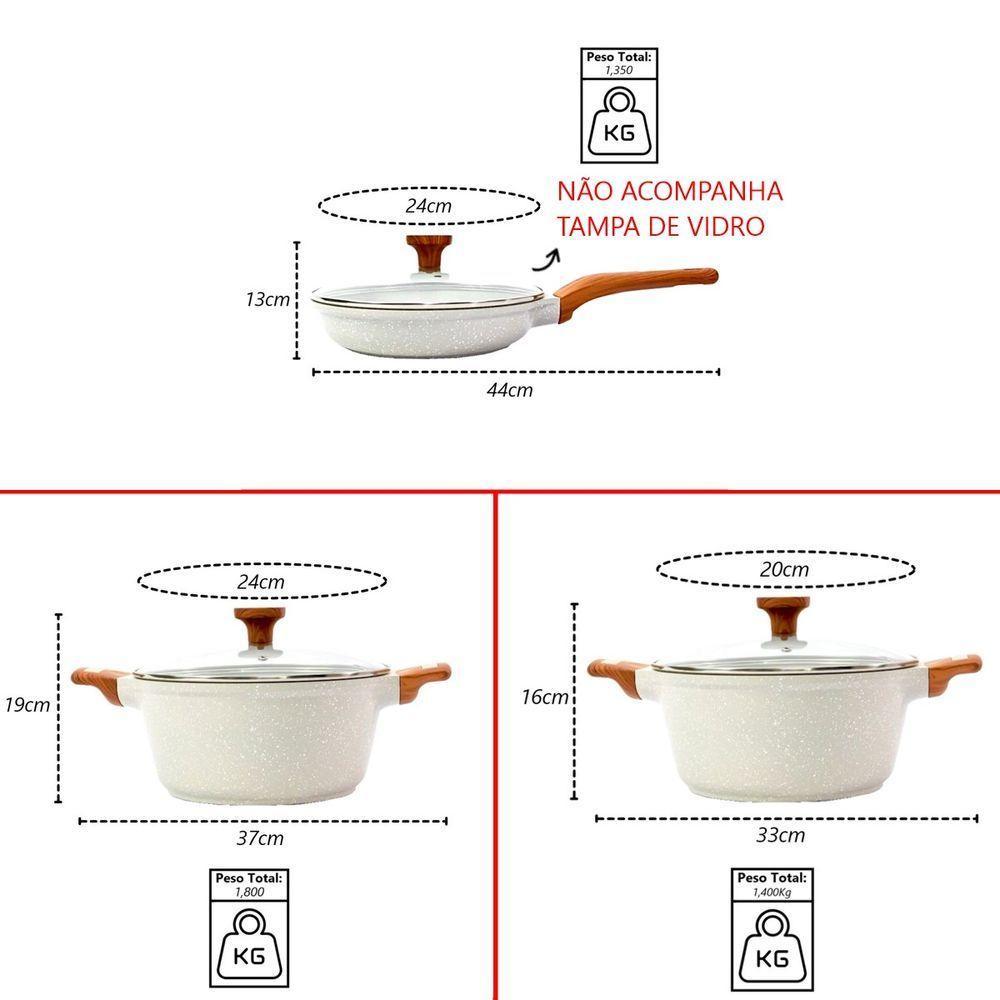 Kit 3pç Caçarolas Frigideiras Antiaderente Temperatti Bianco - 3