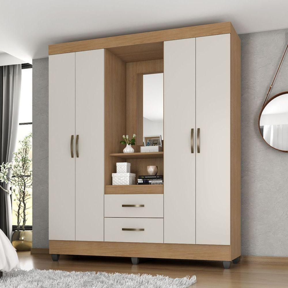 Guarda Roupa Solteiro 4 Portas Nature Off White Com Espelho - 1