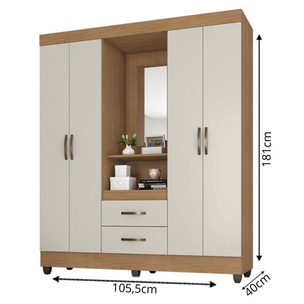 Guarda Roupa Solteiro 4 Portas Nature Off White Com Espelho - 4