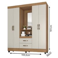 Guarda Roupa Solteiro 4 Portas Nature Off White Com Espelho - 4