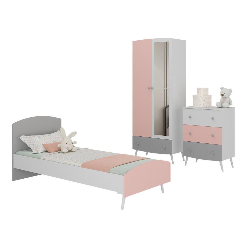 Quarto Infantil Completo Com Colchão Incluso Doçura Multimóveis Mp4333 Branco/cinza/rosa - 1