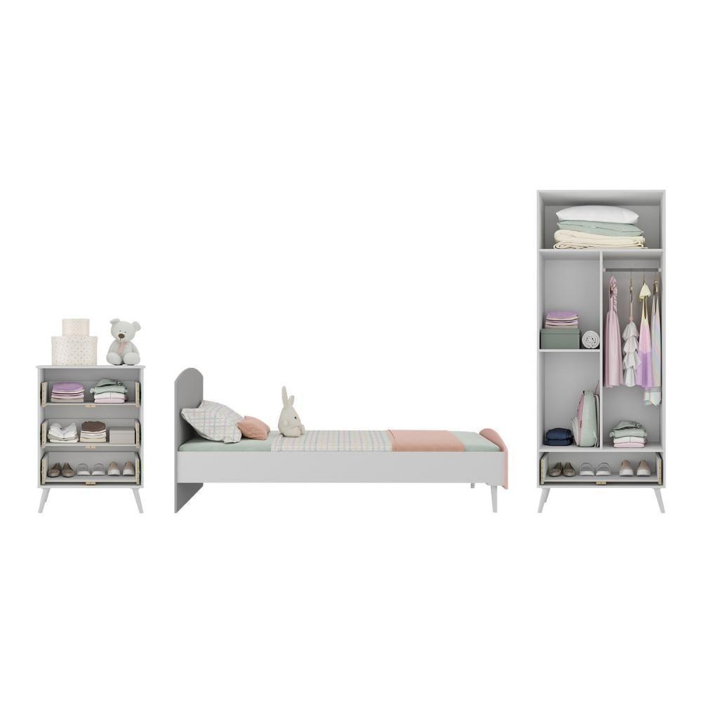 Quarto Infantil Completo Para Colchão 188x78cm Doçura Multimóveis Mp4330 Branco/cinza/rosa - 5