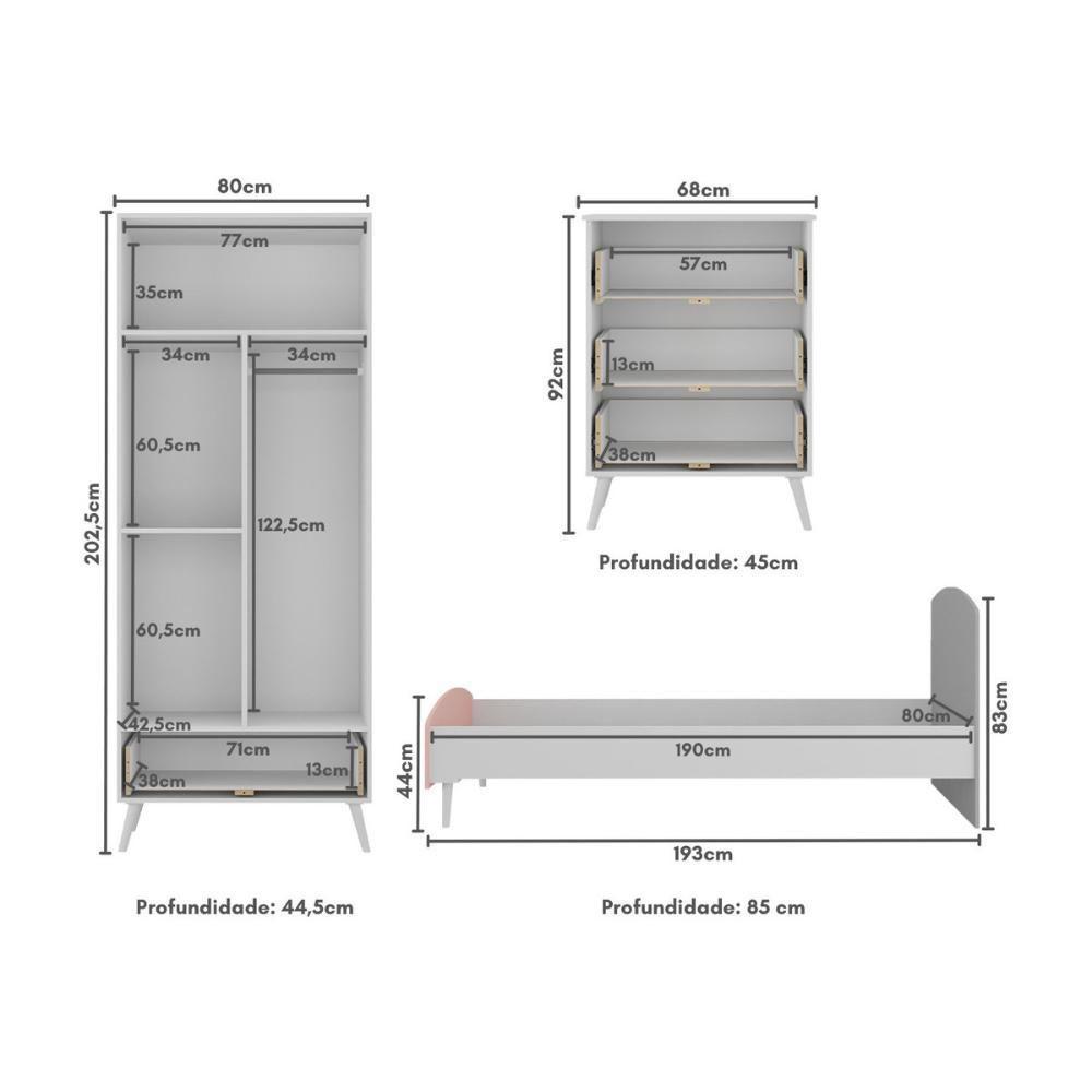 Quarto Infantil Completo Para Colchão 188x78cm Doçura Multimóveis Mp4330 Branco/cinza/rosa - 7