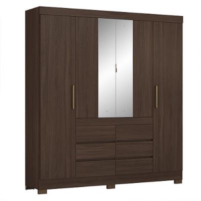 Guarda Roupa Casal Cádis 4 Portas de Bater 6 Gavetas Café Touch