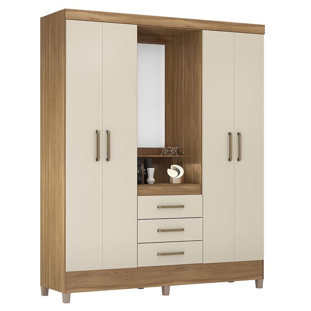 Guarda Roupa Capelinha Pérsia 4 Portas Amêndola/off White Com Espelho - Demóbile Amêndola/off White - 1