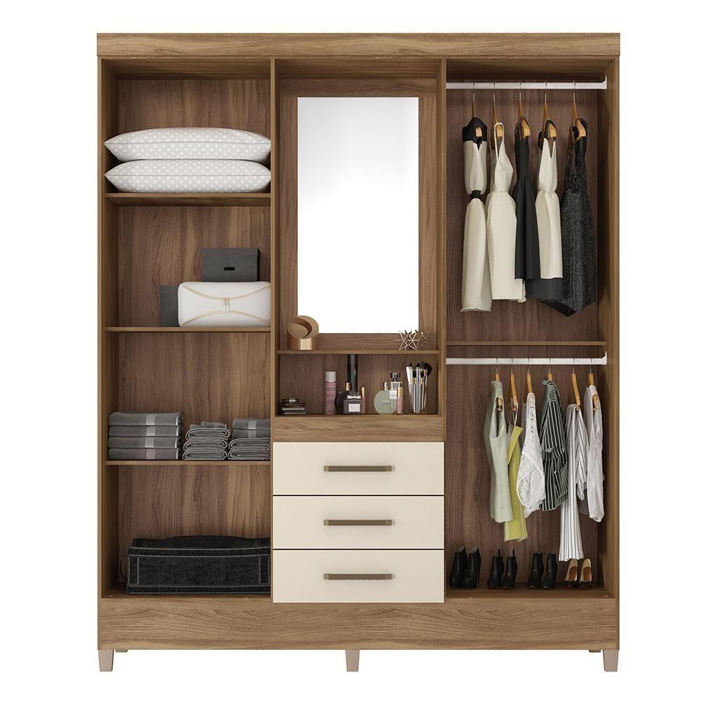 Guarda Roupa Capelinha Pérsia 4 Portas Amêndola/off White Com Espelho - Demóbile Amêndola/off White - 3